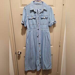 Retro Stage Light Denim Button-Up Dress